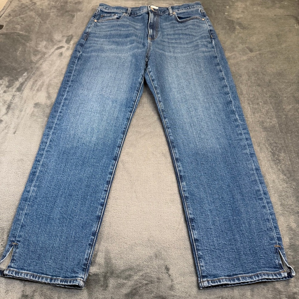 Loft Outlet High Rise Straight Jeans Womens Size 10 Blue Hem Slits Denim